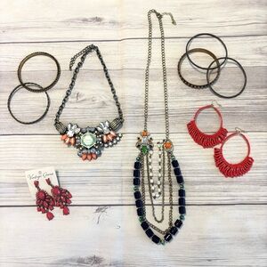 Lot of 9 Mint and Coral Pink Statement Jewelry Necklaces Earrings Bangles